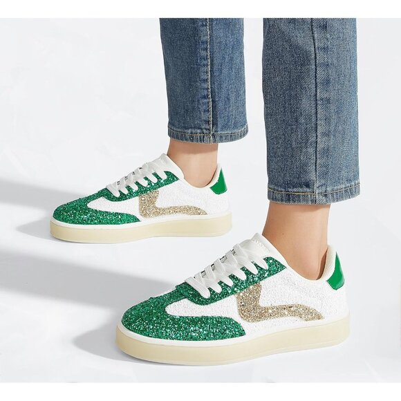 Lucky Step Women Green Sparkly Bling Shiny Dressy Bedazzled Bridal Sneakers - Picture 9 of 9